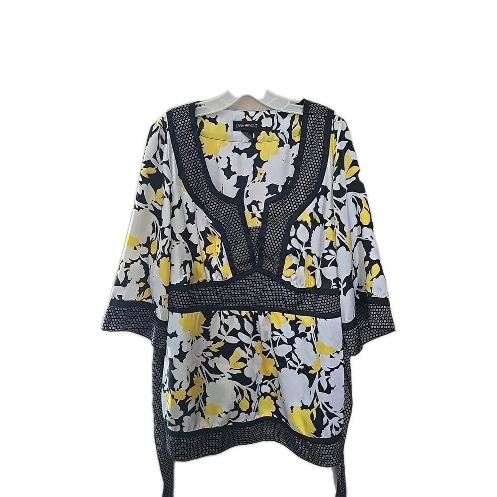 Y2k Prep‎ Lane Bryant Yellow Floral Scoop Neck 3/4 Sleeve Tunic Top Womans 18/20